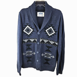 Urban Pipeline Cardigan men Size Large blue Aztec Southwest Shawl collar sweater